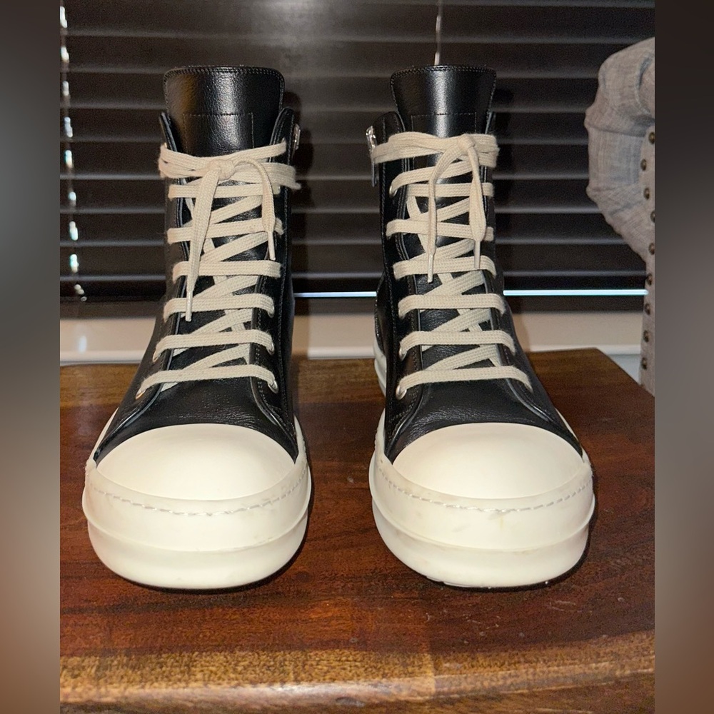 Authentic Rick Owens Ramones Hightop Sneakers Black Leather
